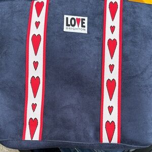 Brighton Navy Tote with Red Heart Straps